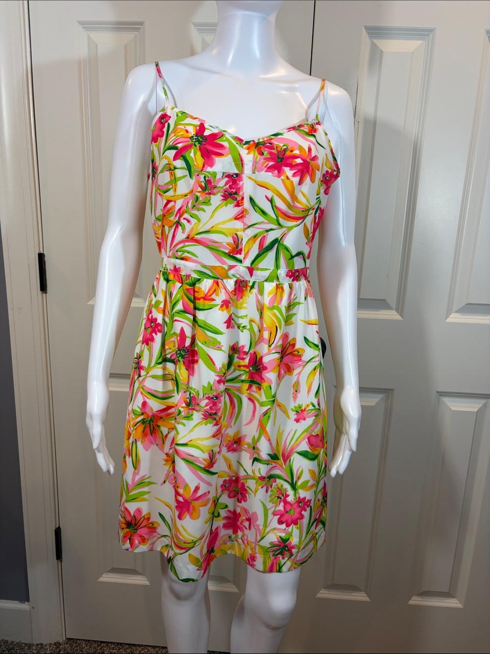 J. Crew White Mini Sundress with Pink & Green Floral Print
